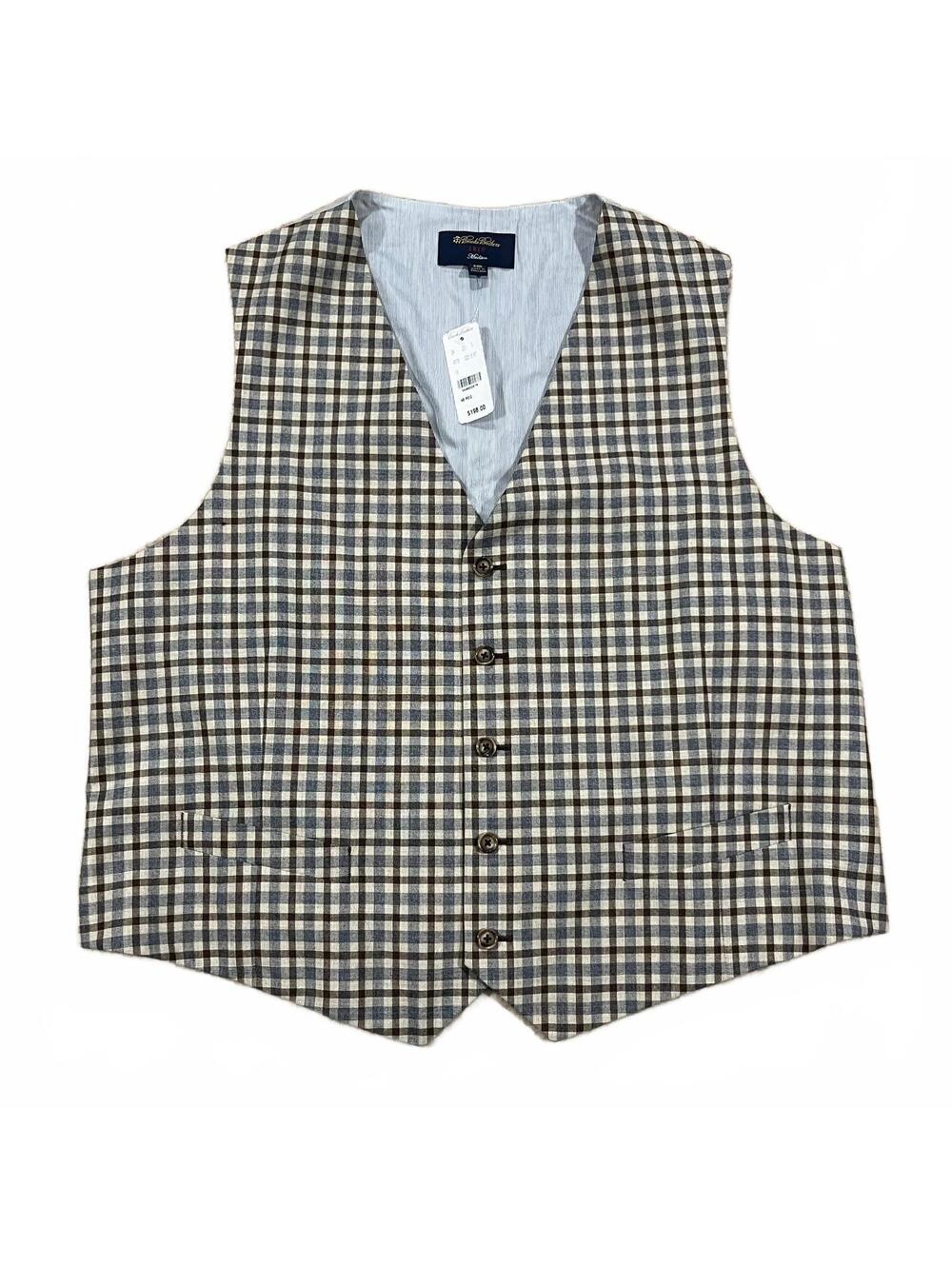 NWT Brooks Brothers Wool Suit Vest Brown Plaid Size 48